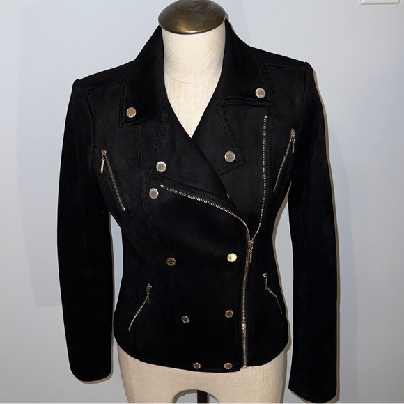White House Black Market Black Vegan Suede Motor Jacket - Picture 3 of 9